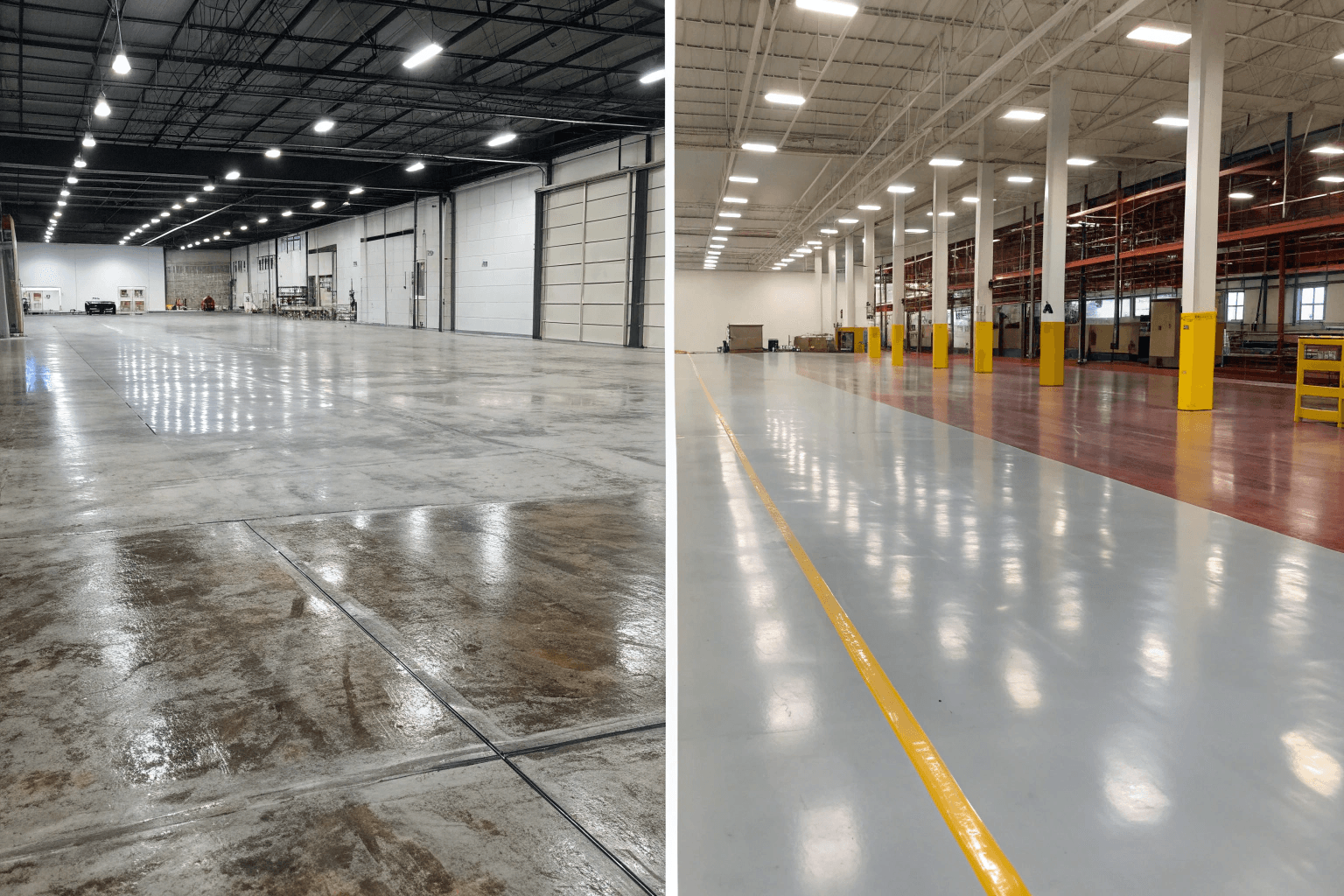 Commercial epoxy floor recoating in progress