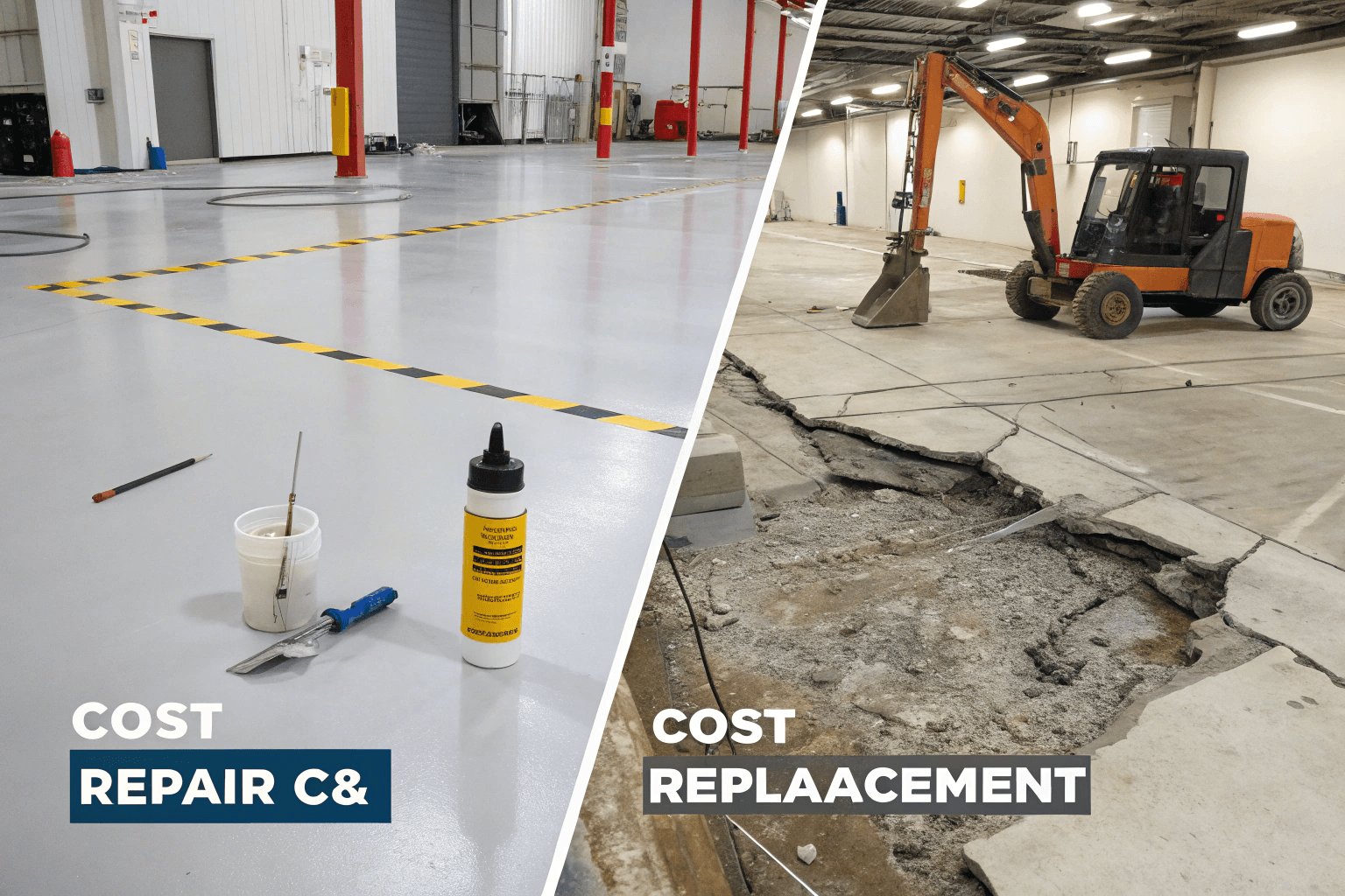 Comparison graphic showing epoxy repair cost versus full replacement