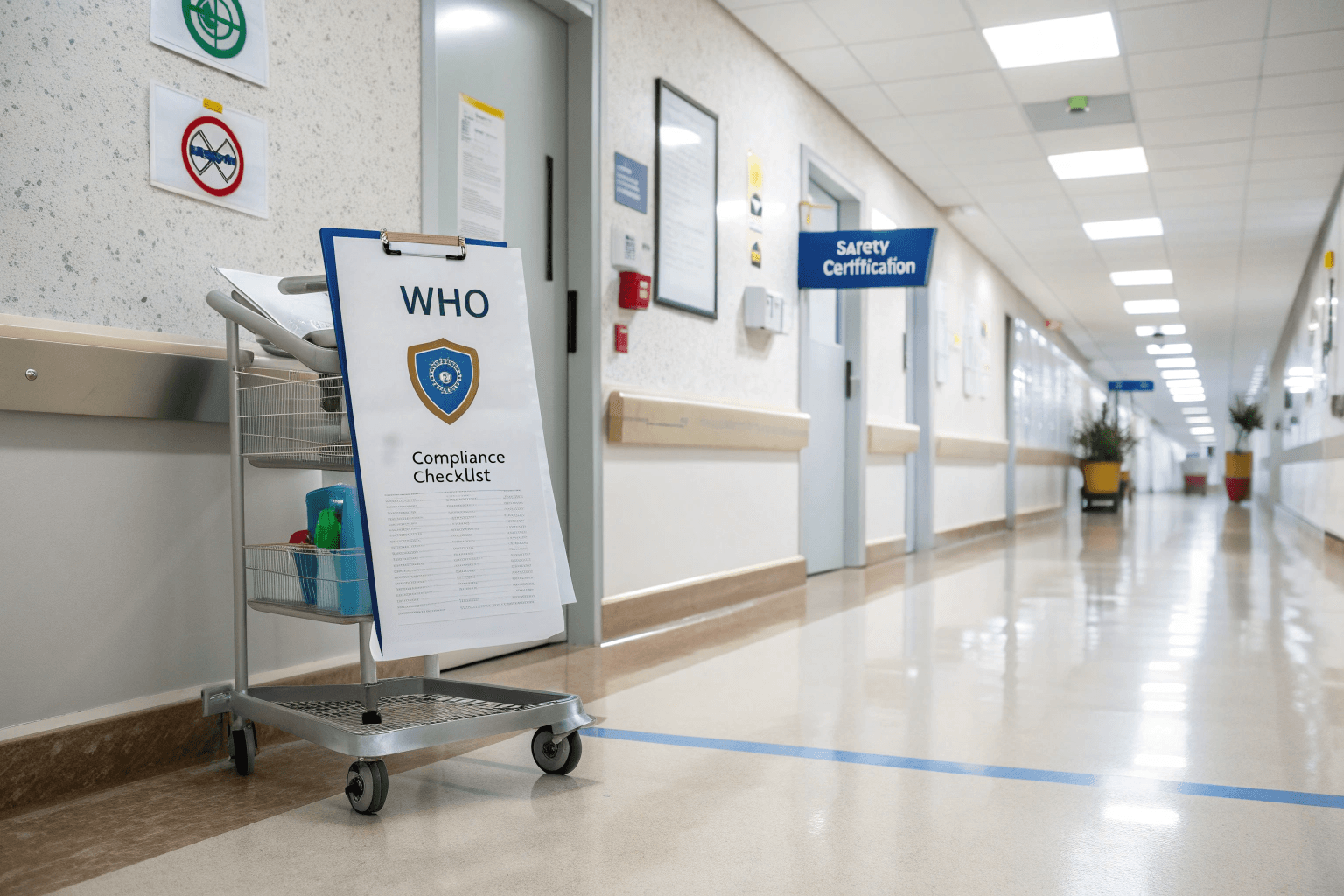 Clean modern hospital corridor with polished epoxy floor