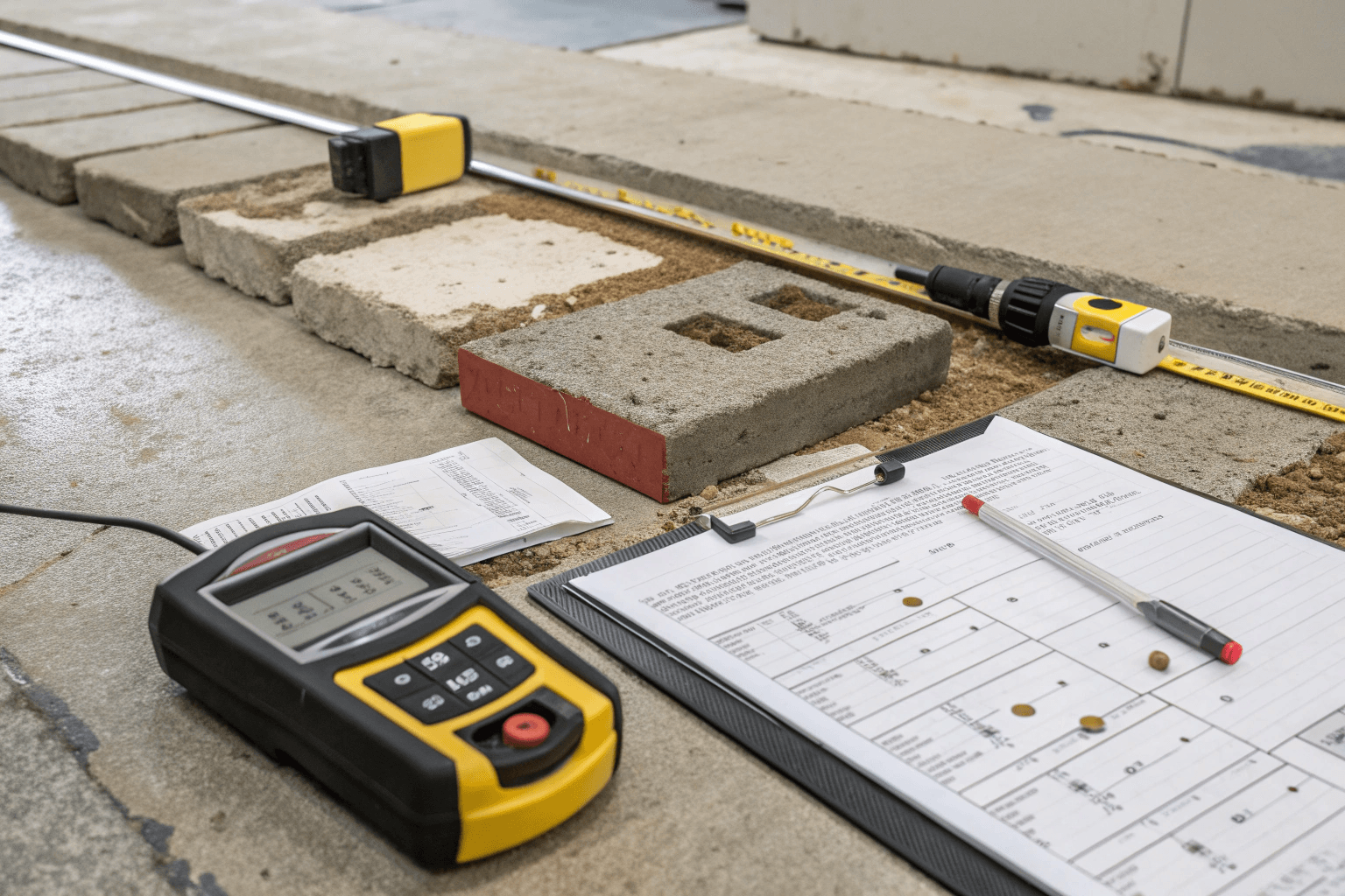 Close-up of concrete surface testing equipment