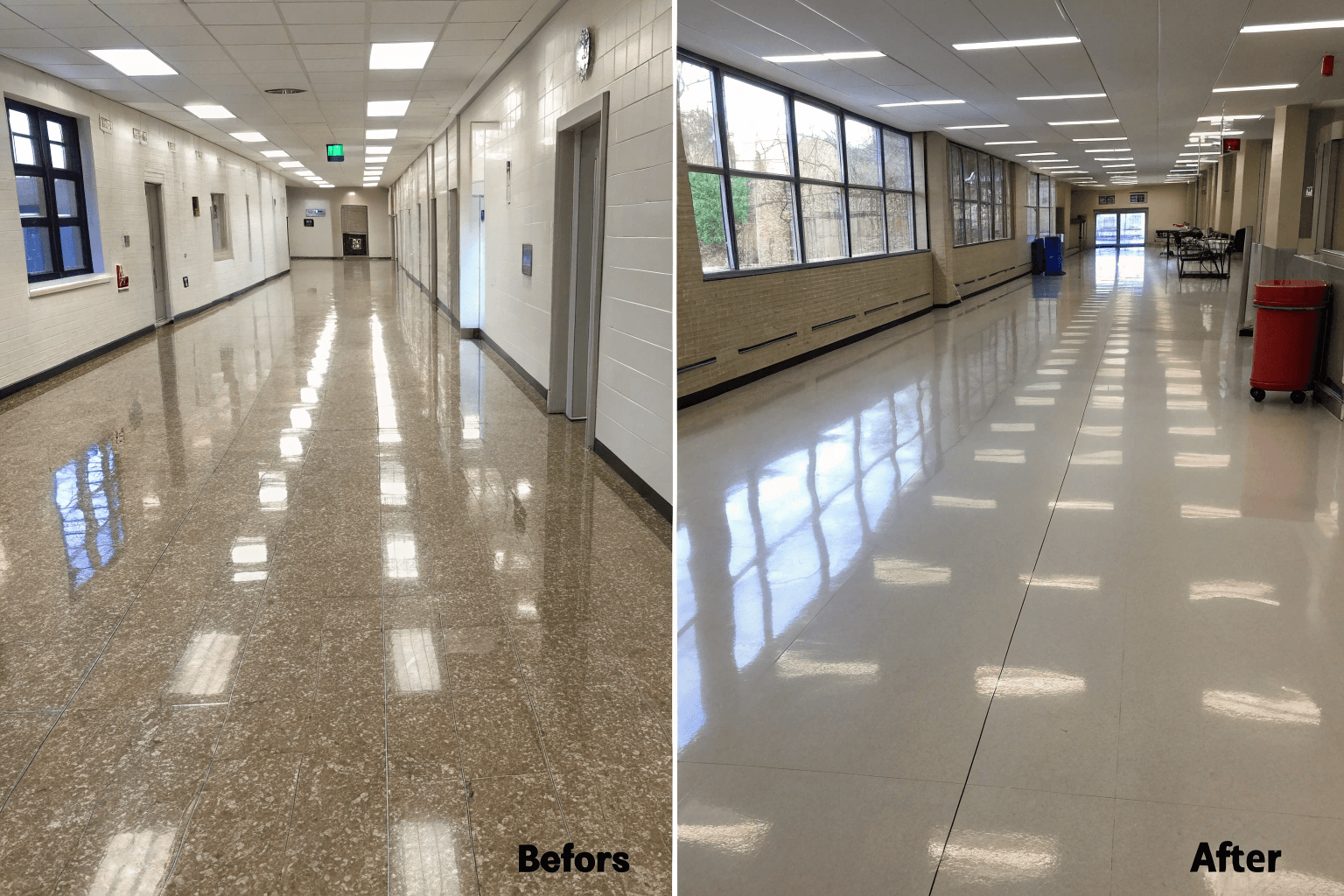 Before-and-after of a completely replaced flooring project