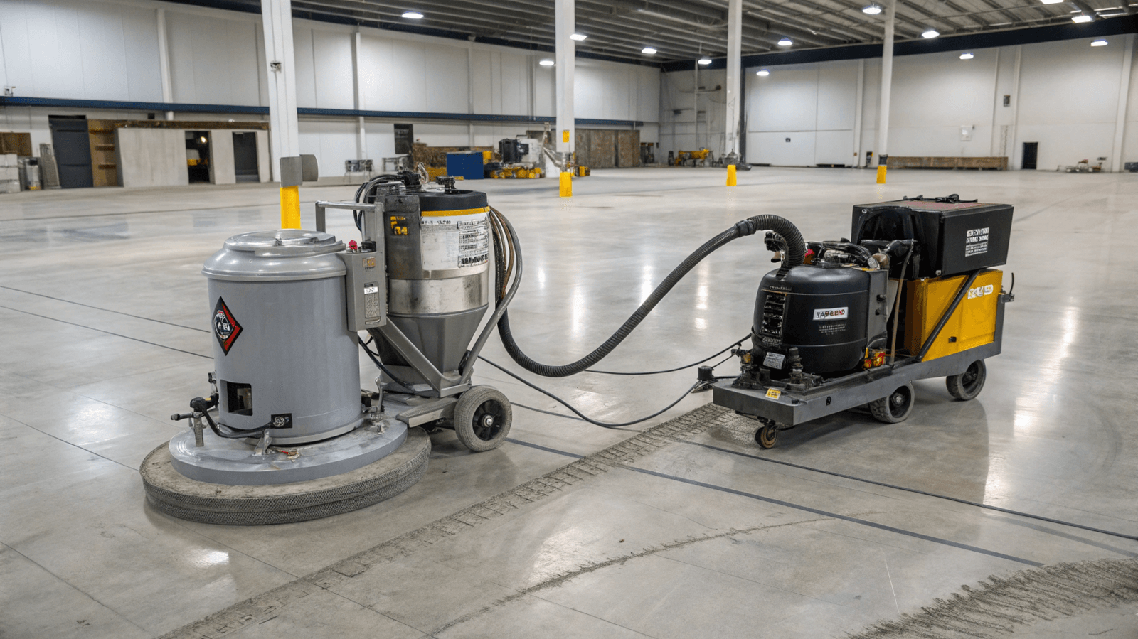 Industrial floor showing diamond grinding preparation