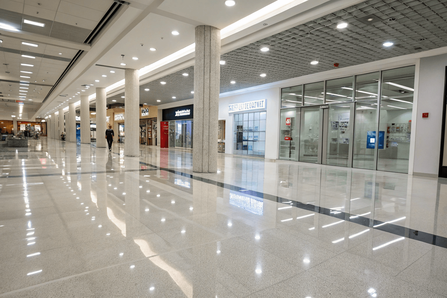 Modern commercial retail space with recoated epoxy floor