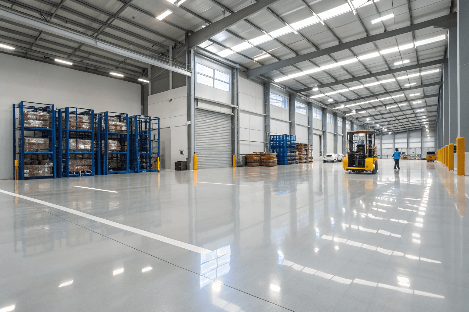 Modern Sunshine Coast warehouse interior with pristine epoxy floor