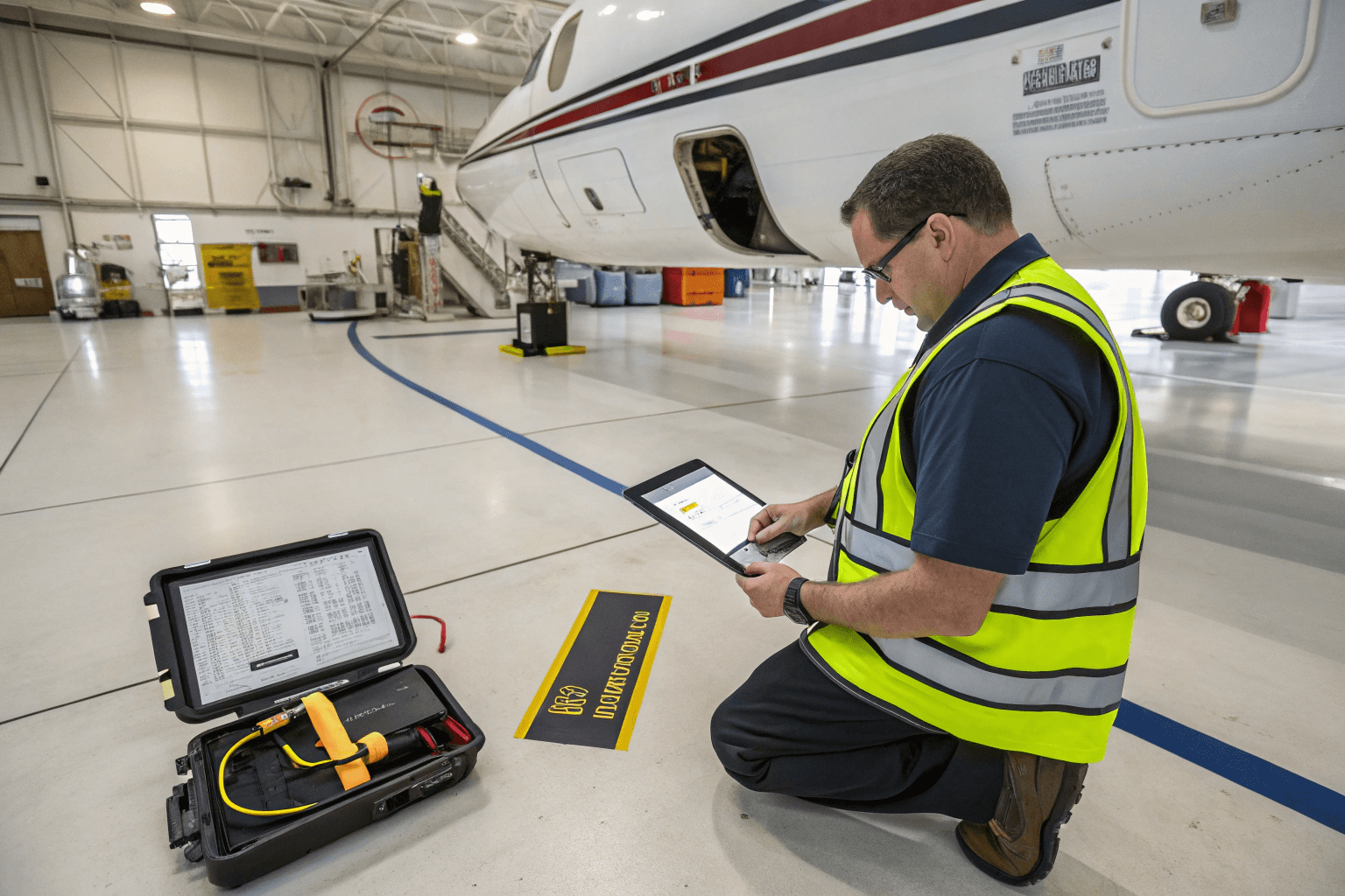 Professional consultation scene for aviation flooring project