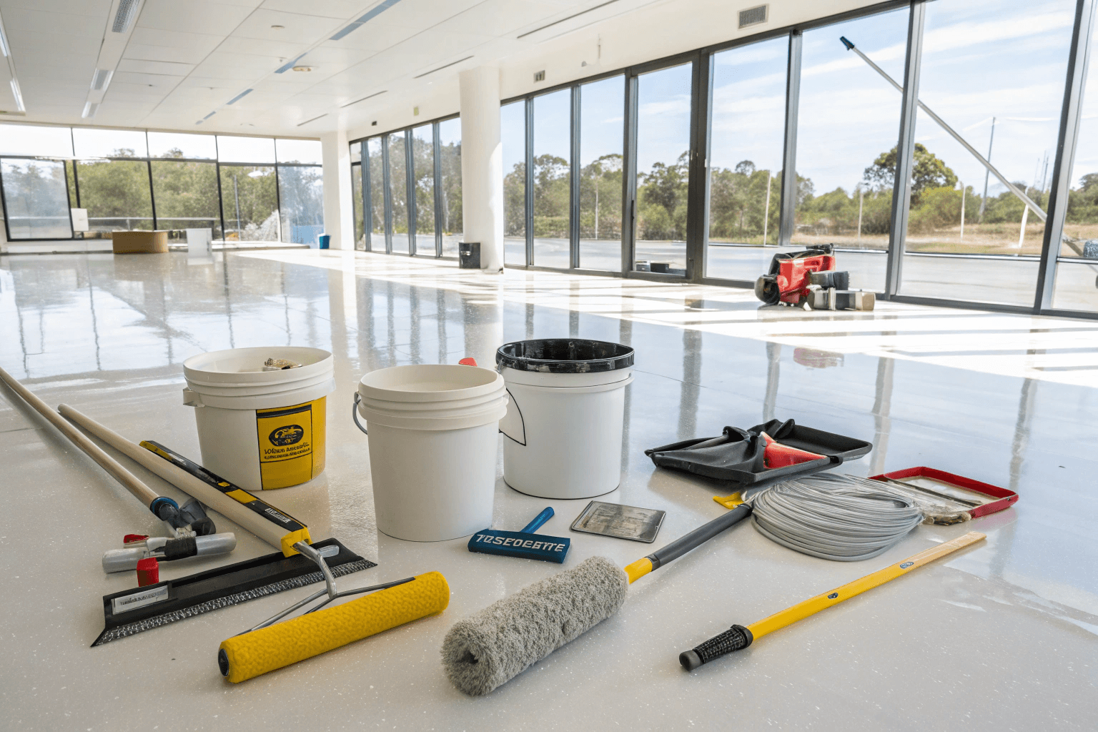 Professional epoxy flooring installation tools and equipment