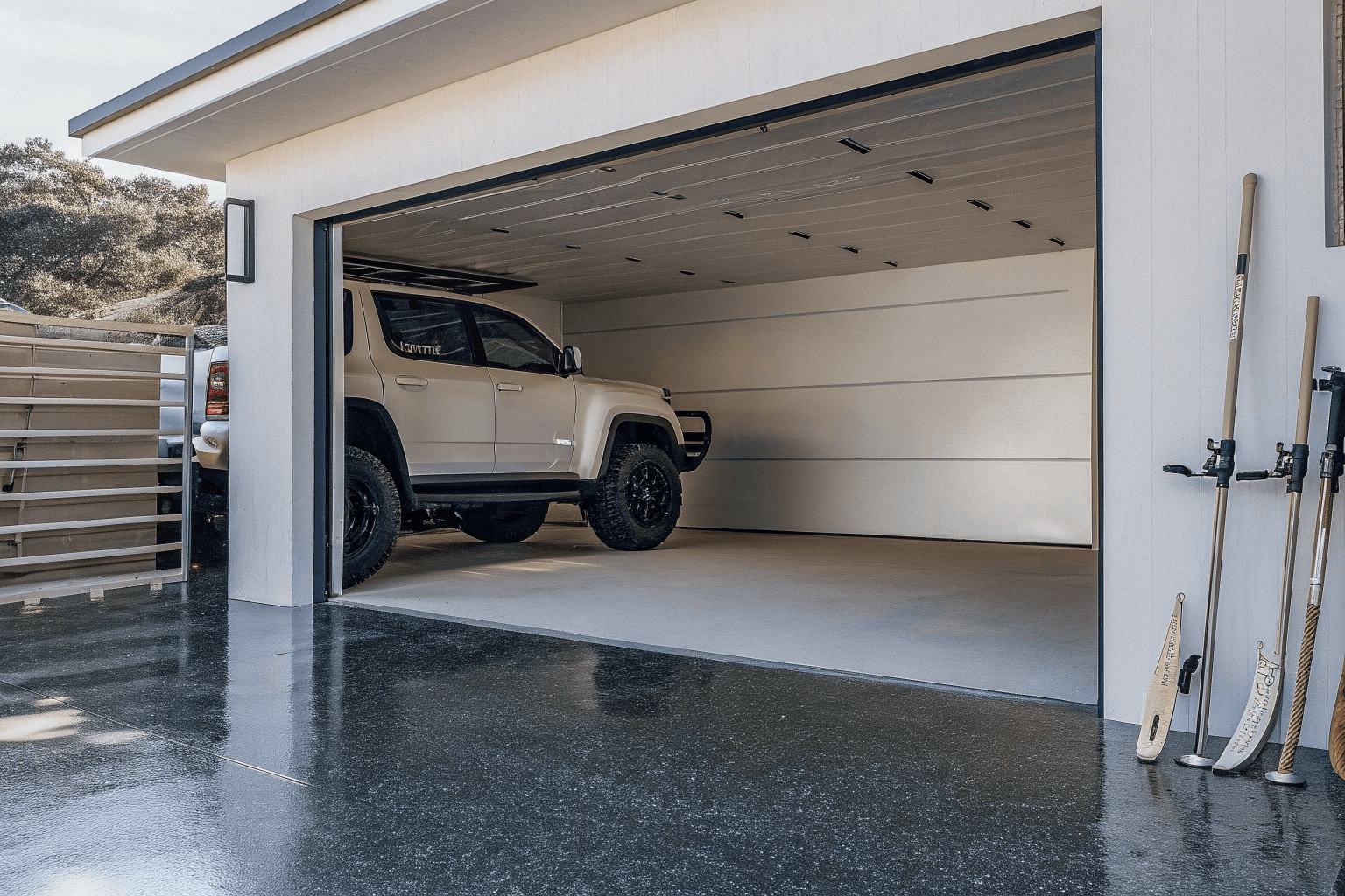 Coastal garage with premium marine-grade epoxy floor in Warana
