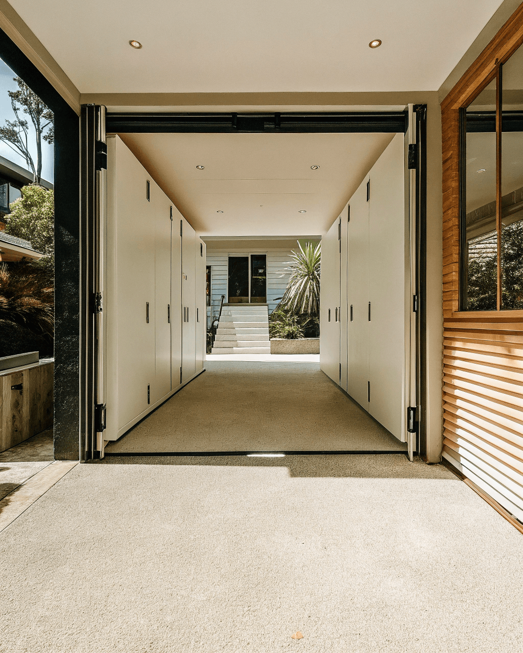 Modern Australian double garage with flake epoxy floor finish