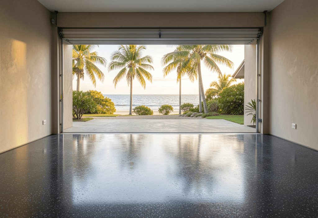 Garage epoxy coating installed in a Maroochydore home