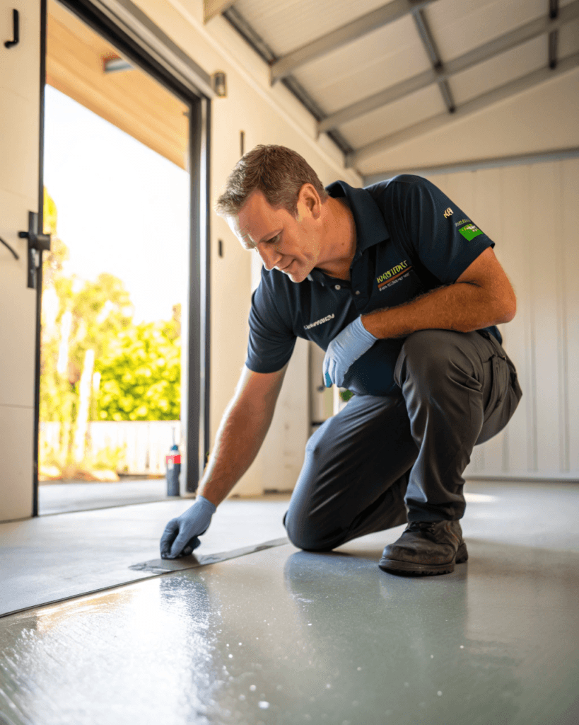 Qualified Australian tradesperson inspecting an epoxy floor