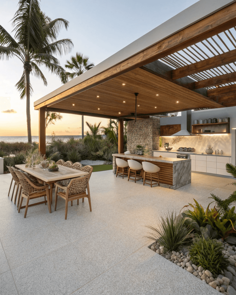 Stylish alfresco entertaining area with outdoor epoxy coating in coastal Queensland
