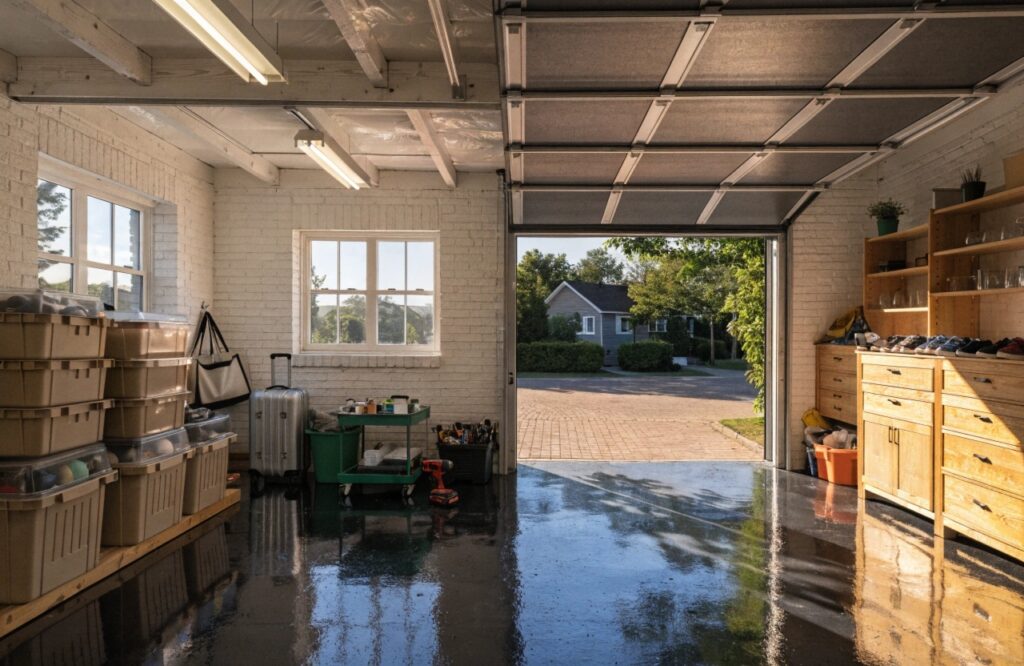 Professionally installed epoxy garage floor in Sunshine Coast home