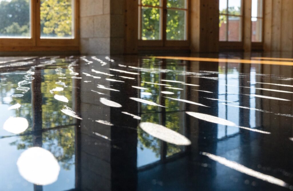 High gloss epoxy floor surface in a coastal Australian garage