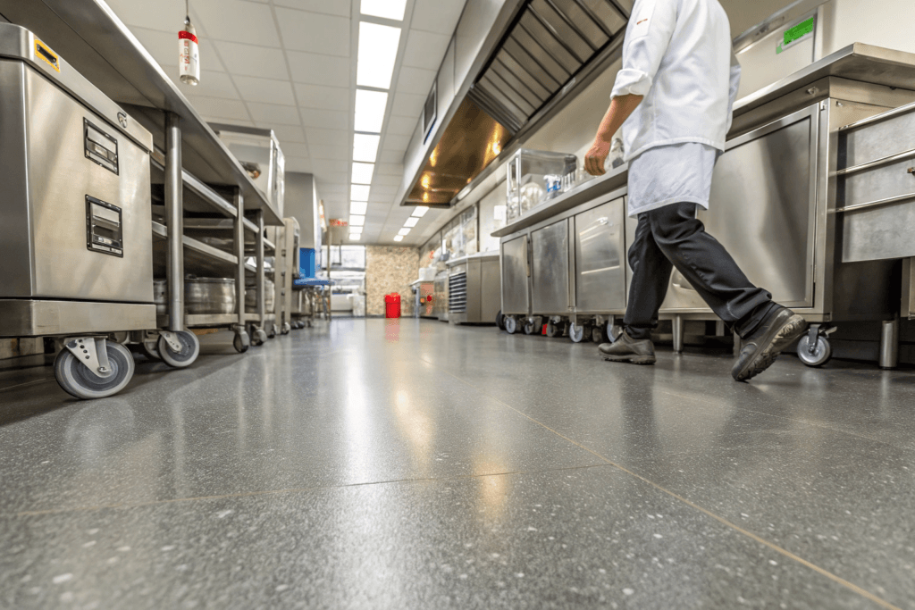 Commercial kitchen epoxy floor built for impact and abrasion resistance