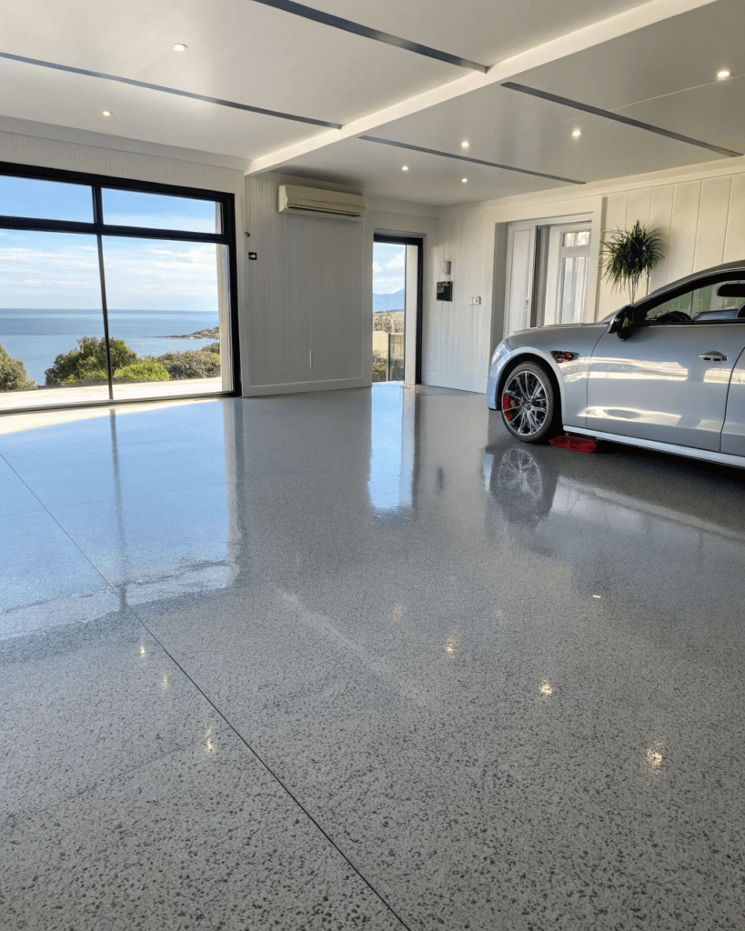 Marine-grade epoxy floor formulation in a modern Australian coastal home