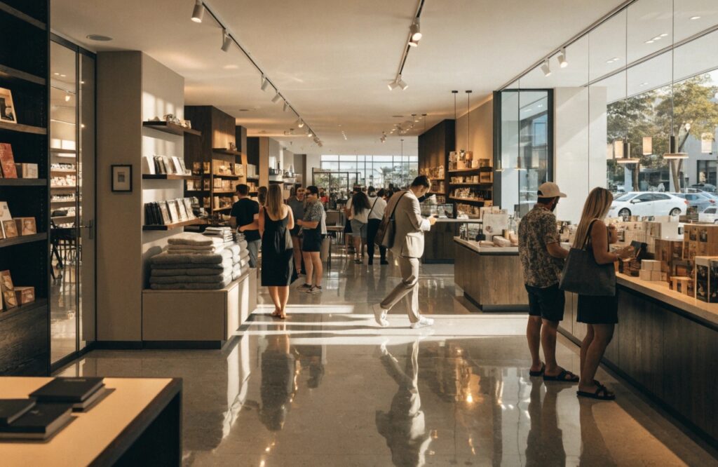 High-gloss commercial epoxy flooring in a Sunshine Coast retail showroom