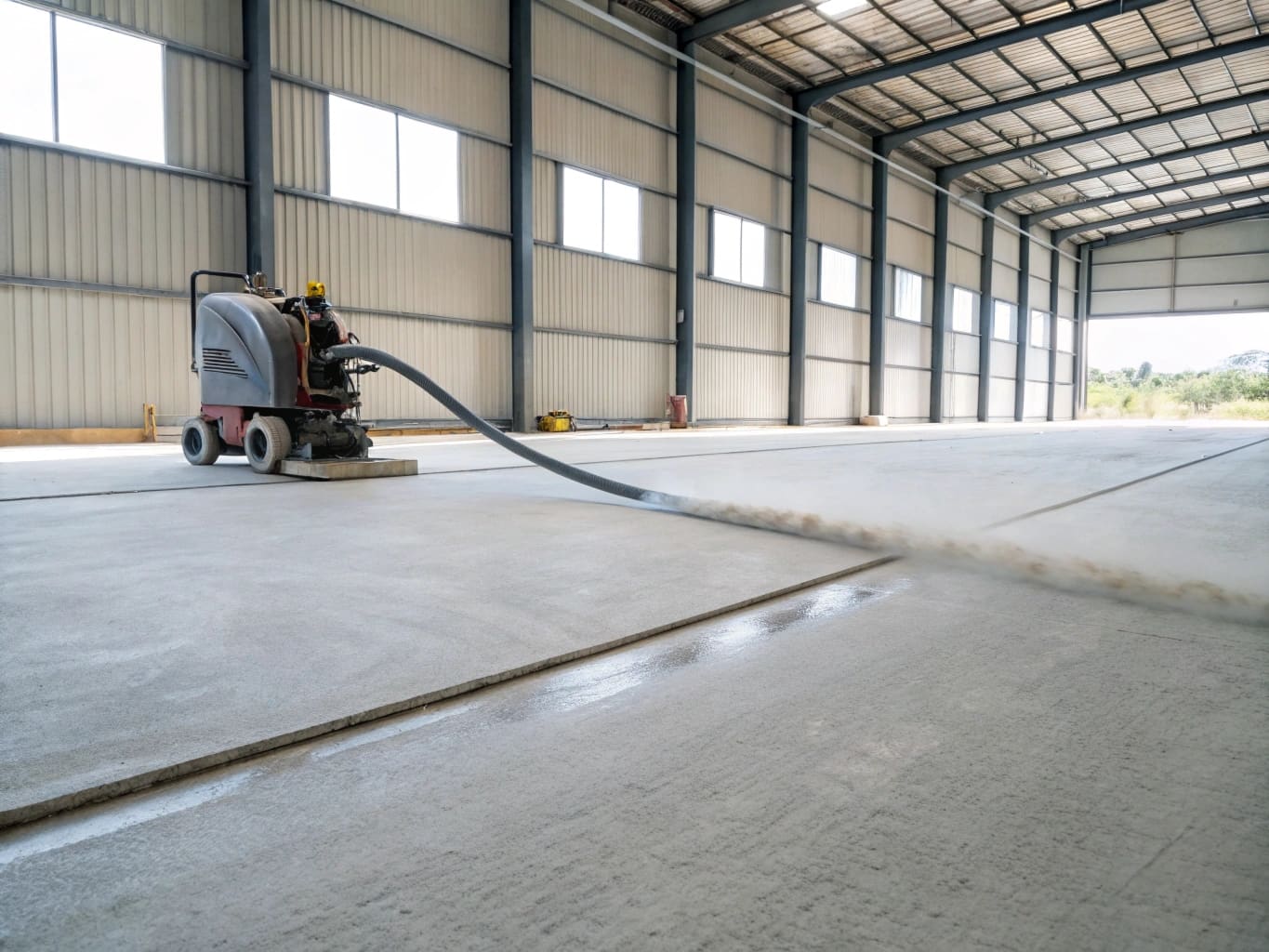 Shot blasting equipment preparing a commercial concrete floor, Sunshine Coast